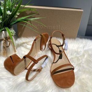 Reformation Tan Suede Block Heel Sandals